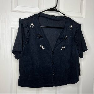 Zara Basic Navy Blue Short Sleeve Top
